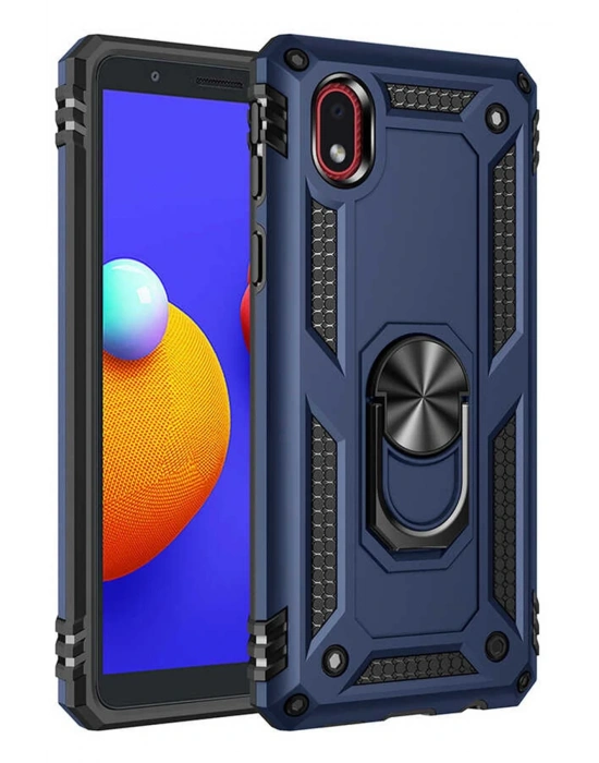 Newface Samsung Galaxy A01 Core Kılıf Sofya Yüzüklü Silikon Kapak - Lacivert