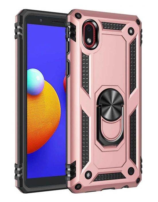 Newface Samsung Galaxy A01 Core Kılıf Sofya Yüzüklü Silikon Kapak - Rose
