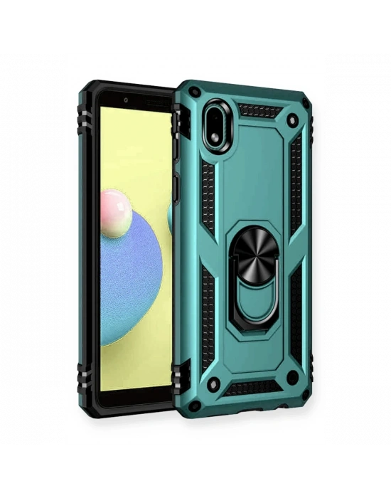 Newface Samsung Galaxy A01 Core Kılıf Sofya Yüzüklü Silikon Kapak - Yeşil