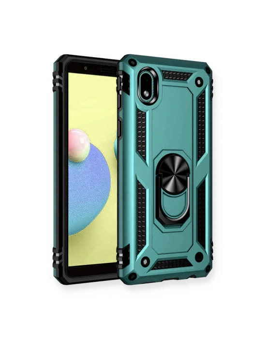 Newface Samsung Galaxy A01 Core Kılıf Sofya Yüzüklü Silikon Kapak - Yeşil