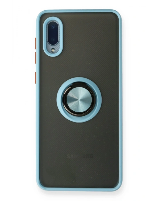 Newface Samsung Galaxy A02 Kılıf Montreal Yüzüklü Silikon Kapak - Buz Mavi
