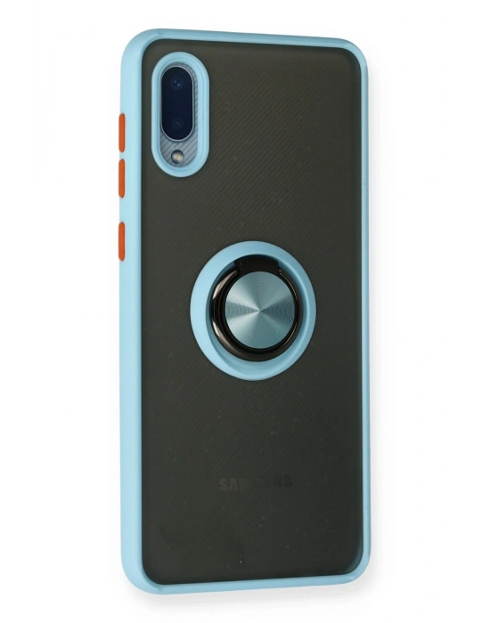 Newface Samsung Galaxy A02 Kılıf Montreal Yüzüklü Silikon Kapak - Buz Mavi