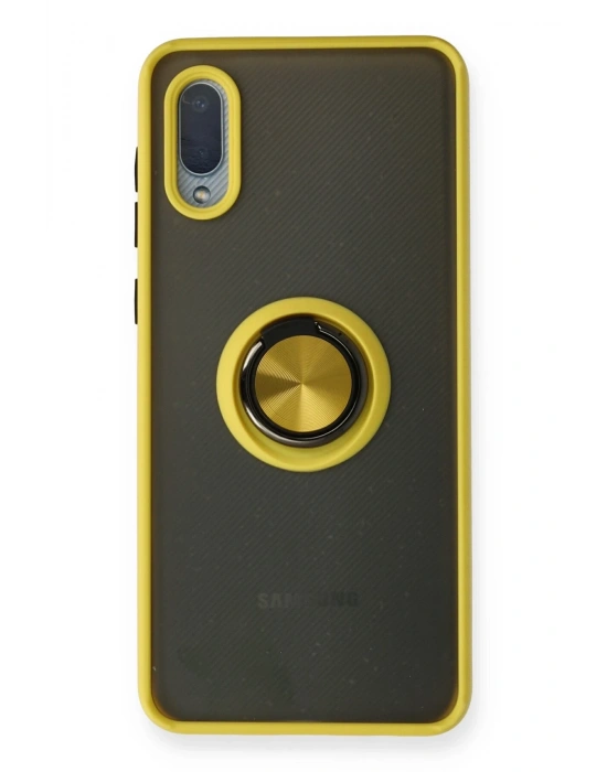 Newface Samsung Galaxy A02 Kılıf Montreal Yüzüklü Silikon Kapak - Sarı