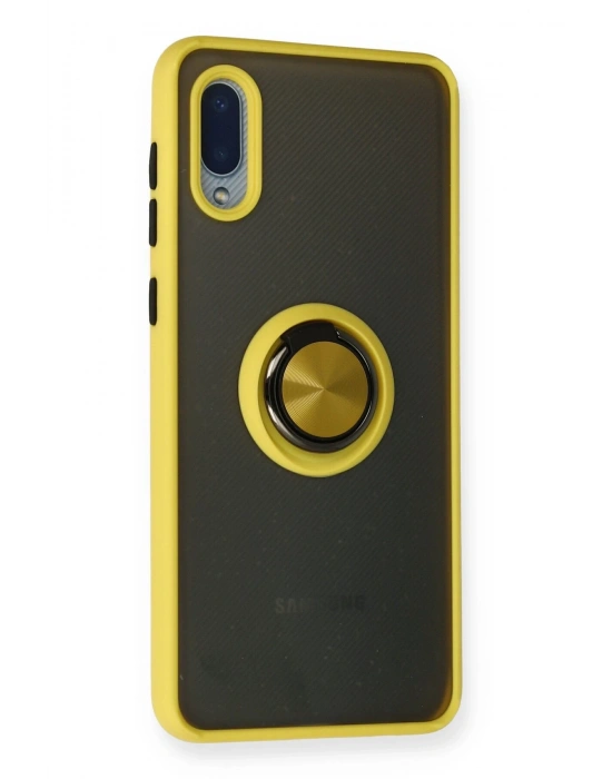 Newface Samsung Galaxy A02 Kılıf Montreal Yüzüklü Silikon Kapak - Sarı