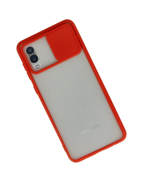 Newface Samsung Galaxy A02 Kılıf Palm Buzlu Kamera Sürgülü Silikon - Kırmızı
