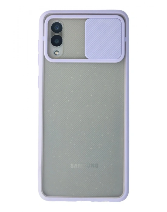 Newface Samsung Galaxy A02 Kılıf Palm Buzlu Kamera Sürgülü Silikon - Lila