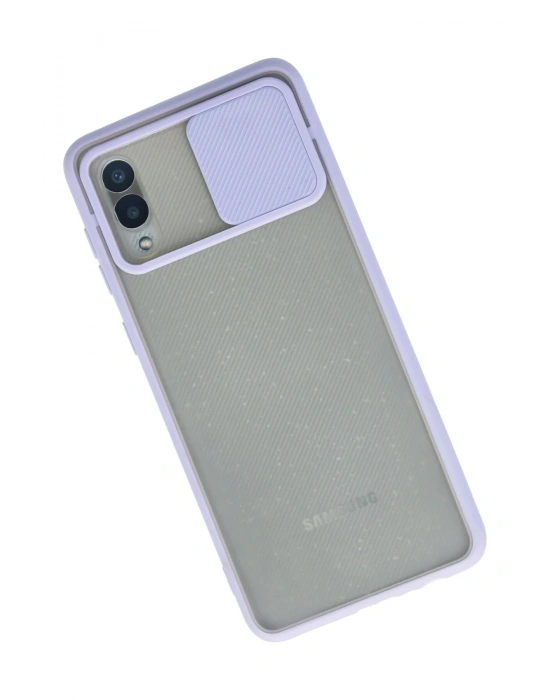 Newface Samsung Galaxy A02 Kılıf Palm Buzlu Kamera Sürgülü Silikon - Lila