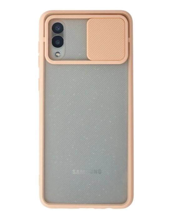 Newface Samsung Galaxy A02 Kılıf Palm Buzlu Kamera Sürgülü Silikon - Pembe