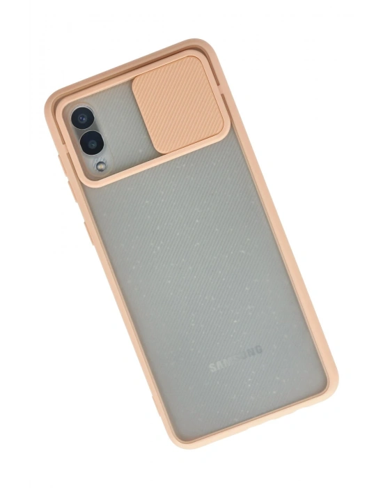 Newface Samsung Galaxy A02 Kılıf Palm Buzlu Kamera Sürgülü Silikon - Pembe