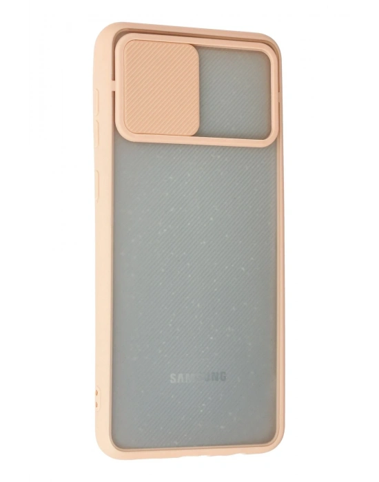 Newface Samsung Galaxy A02 Kılıf Palm Buzlu Kamera Sürgülü Silikon - Pembe