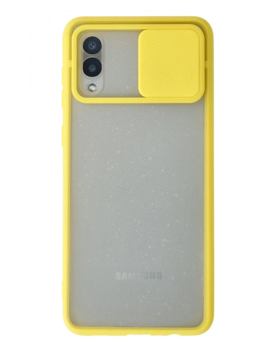 Newface Samsung Galaxy A02 Kılıf Palm Buzlu Kamera Sürgülü Silikon - Sarı