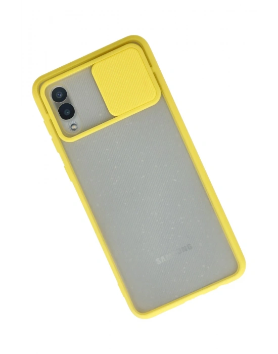 Newface Samsung Galaxy A02 Kılıf Palm Buzlu Kamera Sürgülü Silikon - Sarı