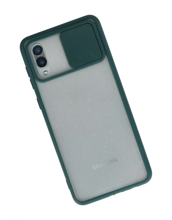 Newface Samsung Galaxy A02 Kılıf Palm Buzlu Kamera Sürgülü Silikon - Yeşil