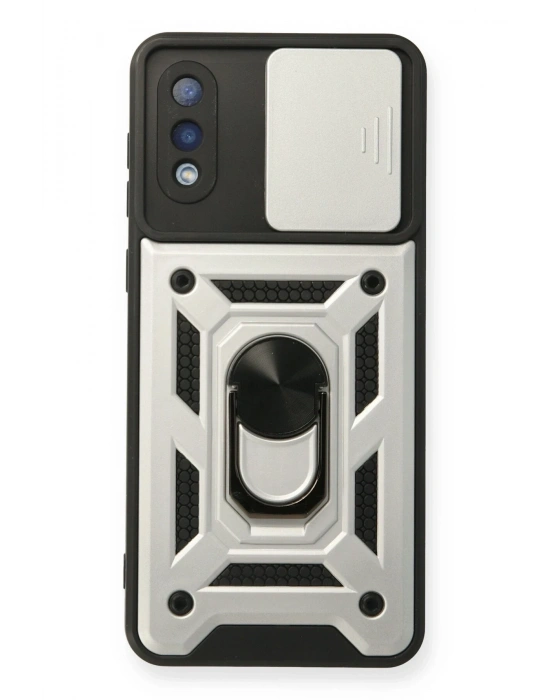 Newface Samsung Galaxy A02 Kılıf Pars Lens Yüzüklü Silikon - Gümüş