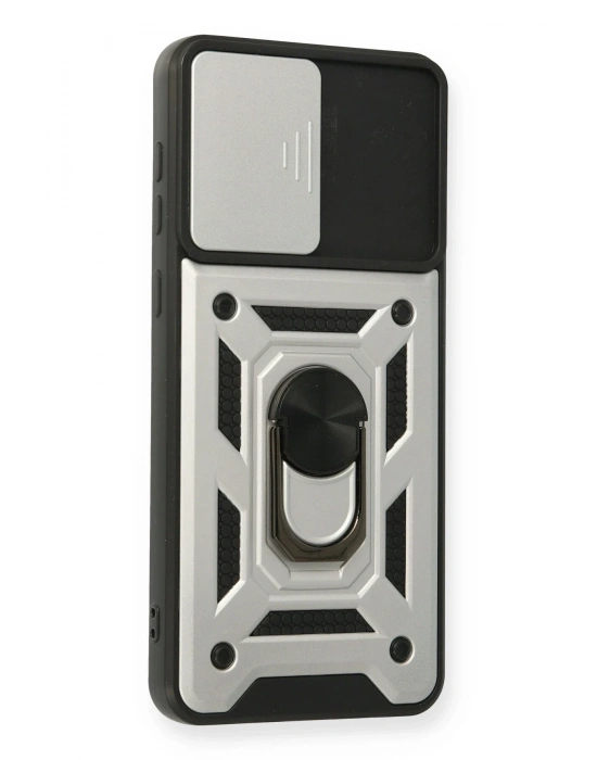 Newface Samsung Galaxy A02 Kılıf Pars Lens Yüzüklü Silikon - Gümüş