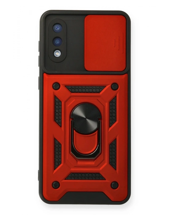 Newface Samsung Galaxy A02 Kılıf Pars Lens Yüzüklü Silikon - Kırmızı