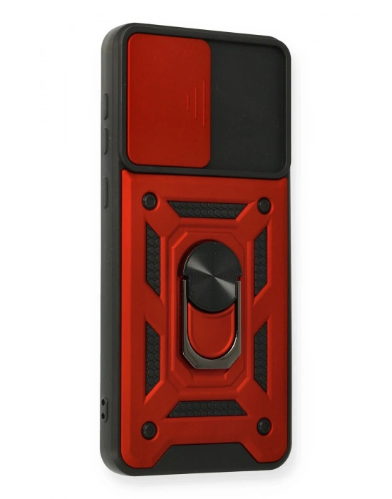 Newface Samsung Galaxy A02 Kılıf Pars Lens Yüzüklü Silikon - Kırmızı