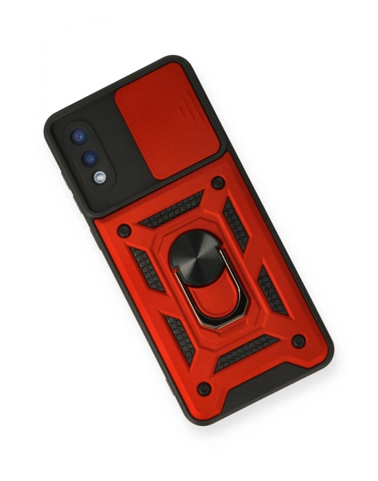 Newface Samsung Galaxy A02 Kılıf Pars Lens Yüzüklü Silikon - Kırmızı