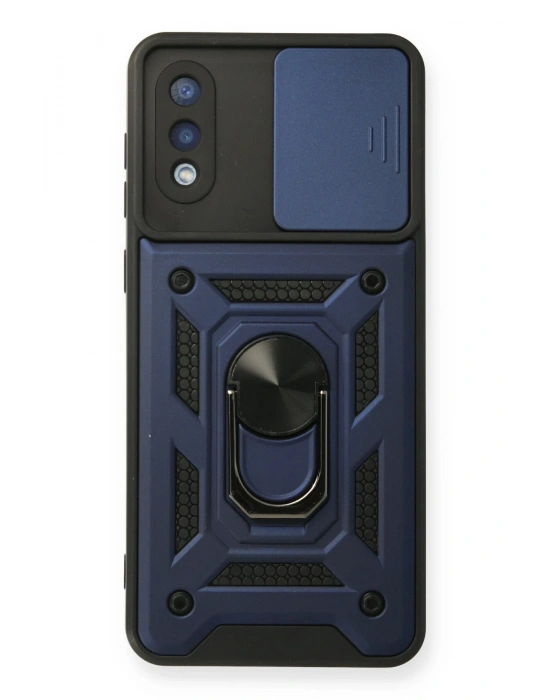 Newface Samsung Galaxy A02 Kılıf Pars Lens Yüzüklü Silikon - Lacivert