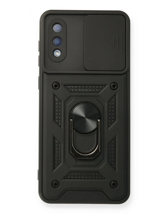 Newface Samsung Galaxy A02 Kılıf Pars Lens Yüzüklü Silikon - Siyah