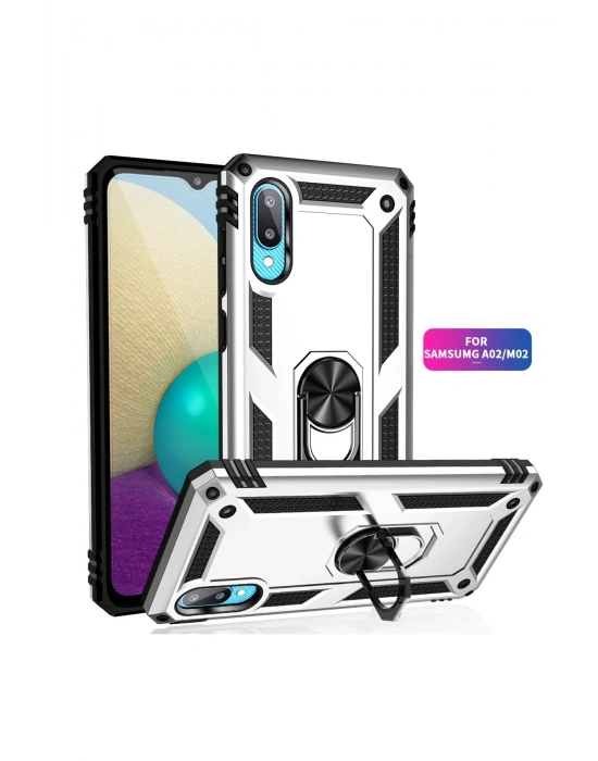 Newface Samsung Galaxy A02 Kılıf Sofya Yüzüklü Silikon Kapak - Gümüş