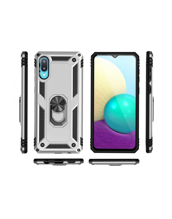 Newface Samsung Galaxy A02 Kılıf Sofya Yüzüklü Silikon Kapak - Gümüş