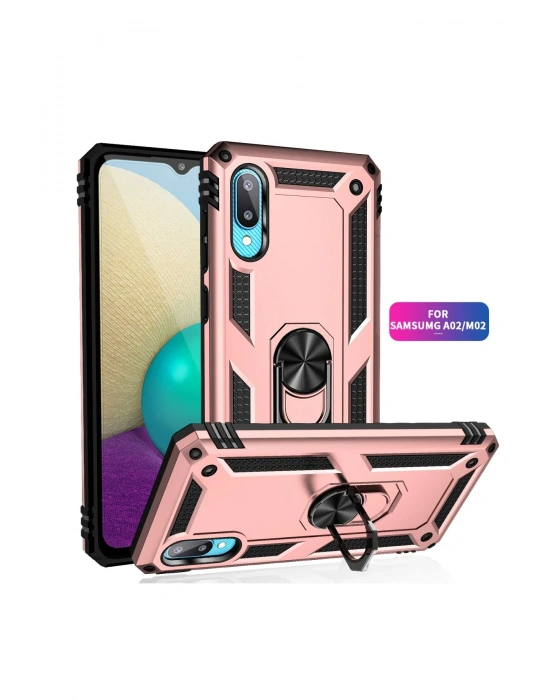 Newface Samsung Galaxy A02 Kılıf Sofya Yüzüklü Silikon Kapak - Rose