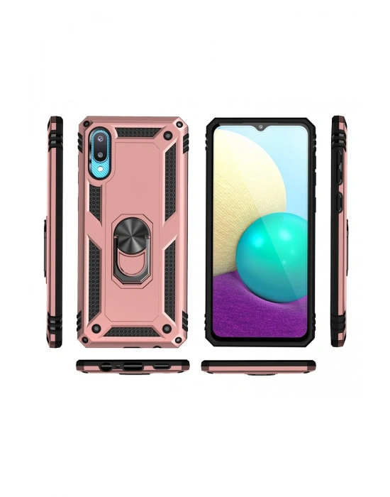 Newface Samsung Galaxy A02 Kılıf Sofya Yüzüklü Silikon Kapak - Rose