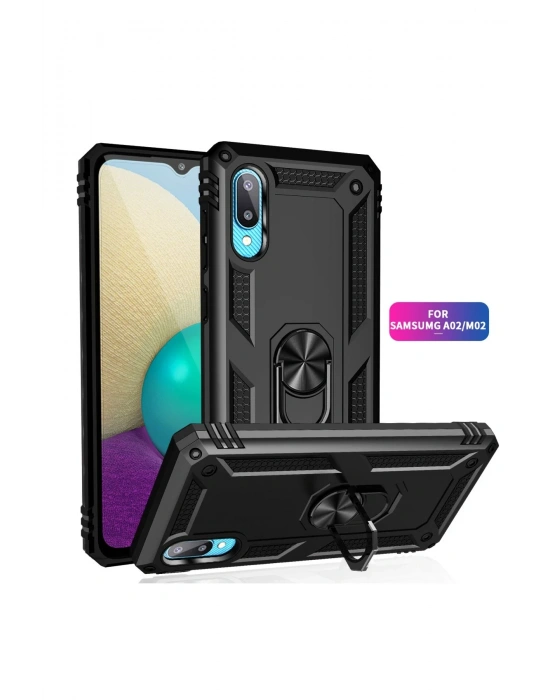 Newface Samsung Galaxy A02 Kılıf Sofya Yüzüklü Silikon Kapak - Siyah