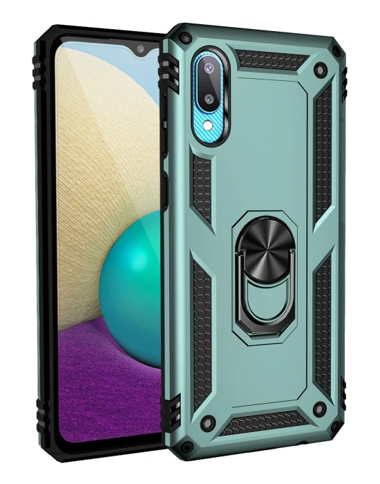 Newface Samsung Galaxy A02 Kılıf Sofya Yüzüklü Silikon Kapak - Yeşil