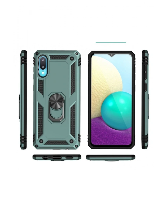 Newface Samsung Galaxy A02 Kılıf Sofya Yüzüklü Silikon Kapak - Yeşil