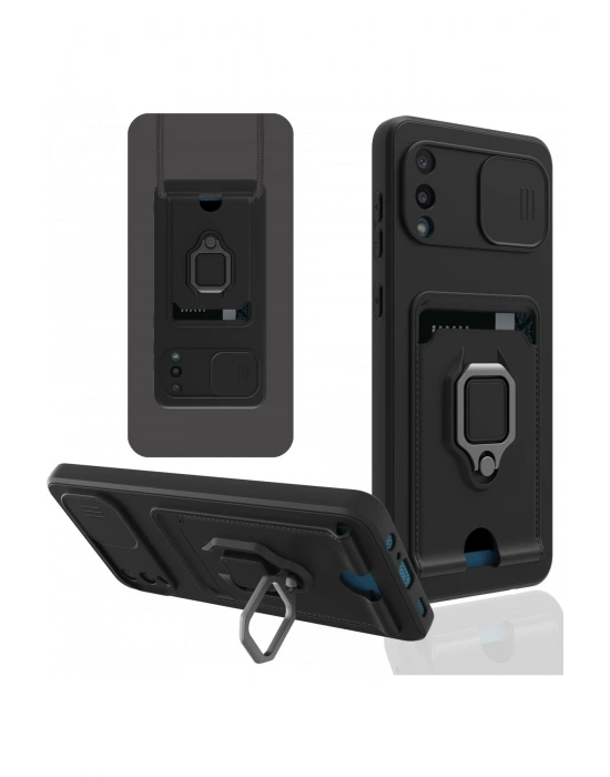 Newface Samsung Galaxy A02 Kılıf Zuma Kartvizitli Yüzüklü Silikon - Siyah