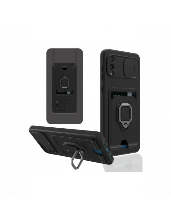 Newface Samsung Galaxy A02 Kılıf Zuma Kartvizitli Yüzüklü Silikon - Siyah