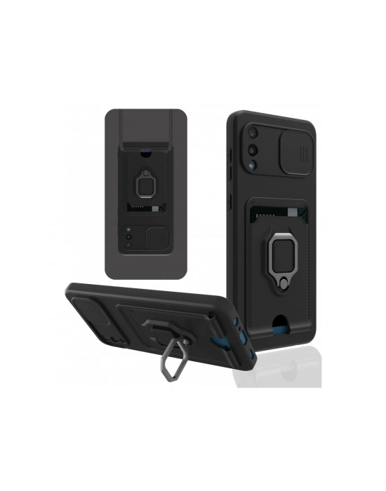 Newface Samsung Galaxy A02 Kılıf Zuma Kartvizitli Yüzüklü Silikon - Siyah