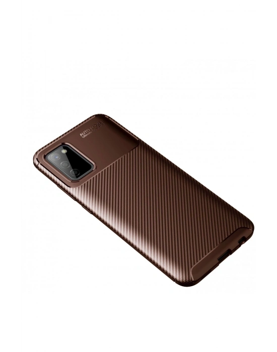 Newface Samsung Galaxy A02S Kılıf Auto Focus Karbon Kapak - Kahverengi