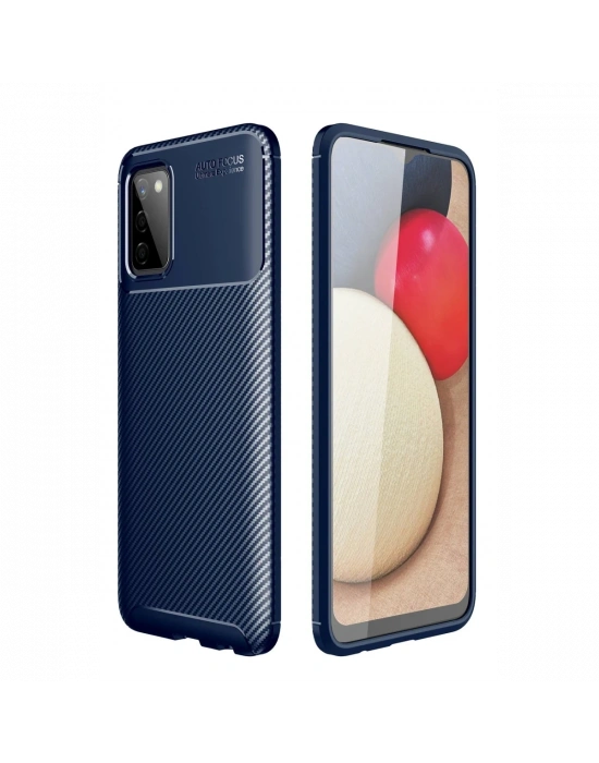 Newface Samsung Galaxy A02S Kılıf Auto Focus Karbon Kapak - Lacivert