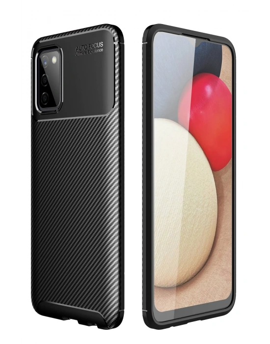 Newface Samsung Galaxy A02S Kılıf Auto Focus Karbon Kapak - Siyah