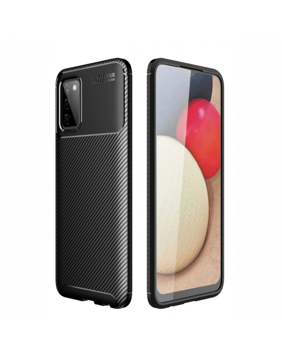 Newface Samsung Galaxy A02S Kılıf Auto Focus Karbon Kapak - Siyah