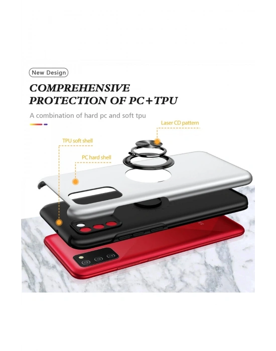 Newface Samsung Galaxy A02S Kılıf Elit Yüzüklü Kapak - Gümüş