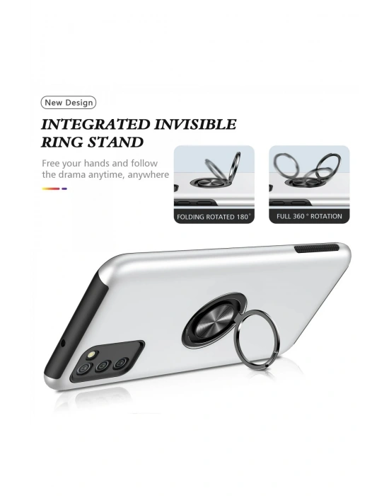 Newface Samsung Galaxy A02S Kılıf Elit Yüzüklü Kapak - Gümüş