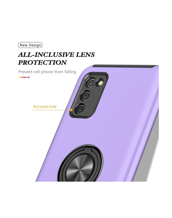 Newface Samsung Galaxy A02S Kılıf Elit Yüzüklü Kapak - Mor