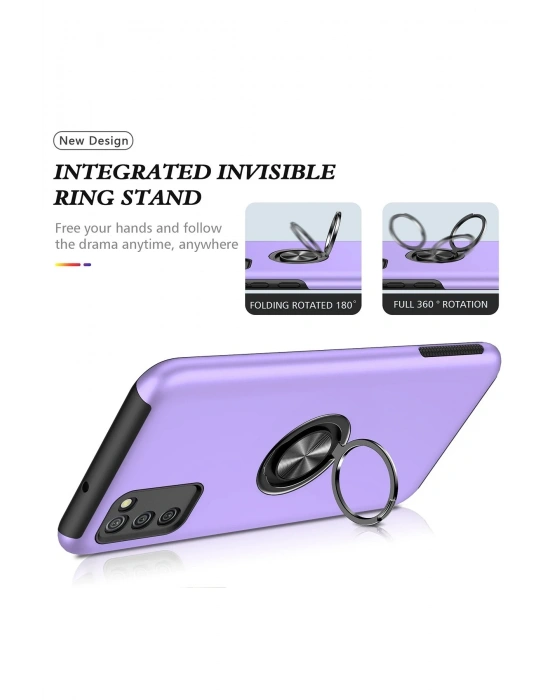 Newface Samsung Galaxy A02S Kılıf Elit Yüzüklü Kapak - Mor