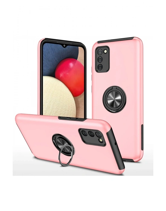 Newface Samsung Galaxy A02S Kılıf Elit Yüzüklü Kapak - Pembe