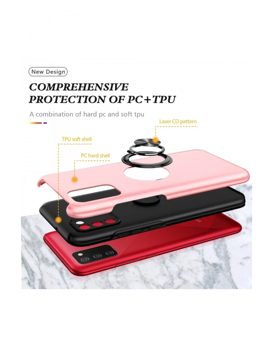 Newface Samsung Galaxy A02S Kılıf Elit Yüzüklü Kapak - Pembe