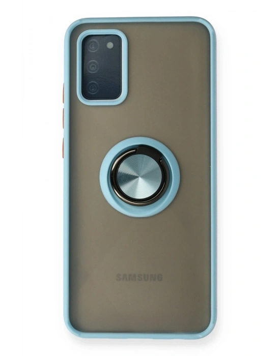 Newface Samsung Galaxy A02S Kılıf Montreal Yüzüklü Silikon Kapak - Buz Mavi