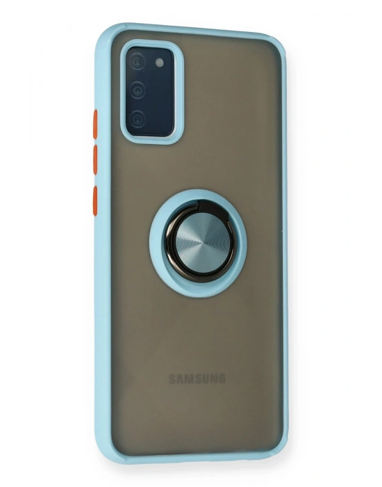 Newface Samsung Galaxy A02S Kılıf Montreal Yüzüklü Silikon Kapak - Buz Mavi