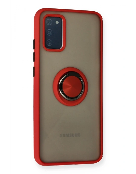 Newface Samsung Galaxy A02S Kılıf Montreal Yüzüklü Silikon Kapak - Kırmızı