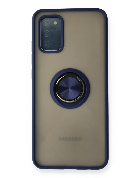 Newface Samsung Galaxy A02S Kılıf Montreal Yüzüklü Silikon Kapak - Lacivert