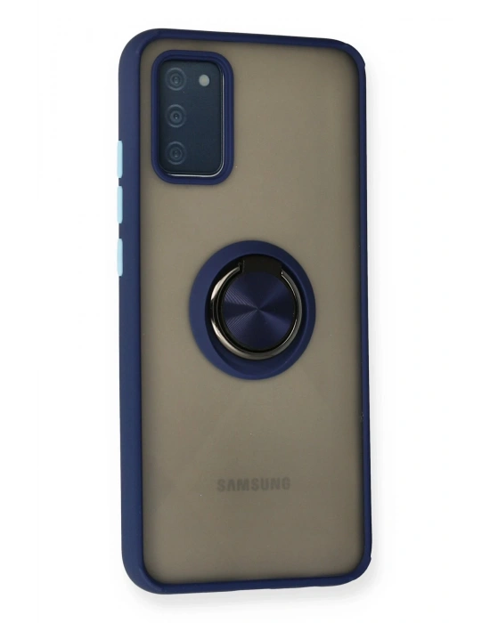 Newface Samsung Galaxy A02S Kılıf Montreal Yüzüklü Silikon Kapak - Lacivert