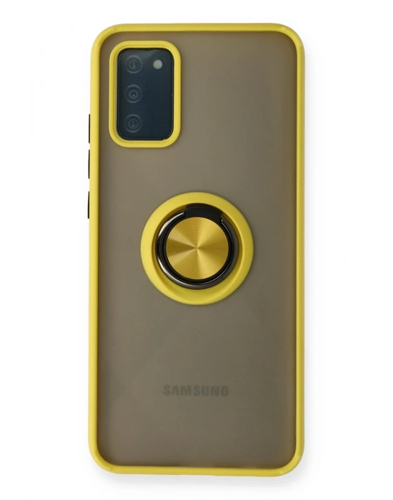 Newface Samsung Galaxy A02S Kılıf Montreal Yüzüklü Silikon Kapak - Sarı
